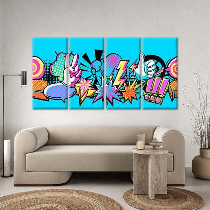 4pcs Retro Comic Pop Art Graffitti Design Wall Art Canvas Framed 45x80cm        - High Quality Print 100% Australian Made Wall Canvas Ready to Hang