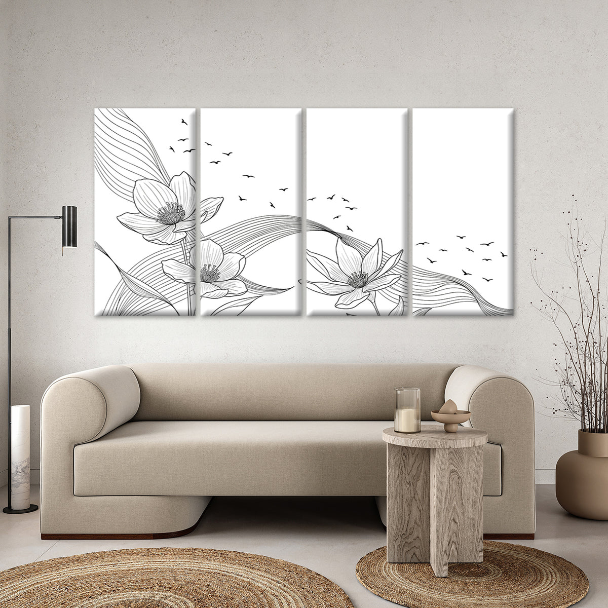 4pcs Minimal Flower Birds Sketch Line Artwork Wall Art Canvas Framed 45x80cm         - High Quality Print 100% Australian Made Wall Canvas Ready to Hang