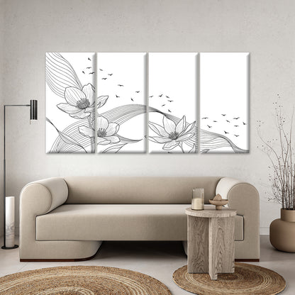 4pcs Minimal Flower Birds Sketch Line Artwork Wall Art Canvas Framed 45x80cm         - High Quality Print 100% Australian Made Wall Canvas Ready to Hang
