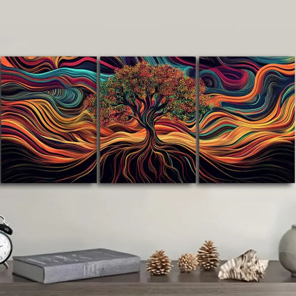 3pcs Psychedelic Tree of Life Design Metal Print Ready to Hang Art