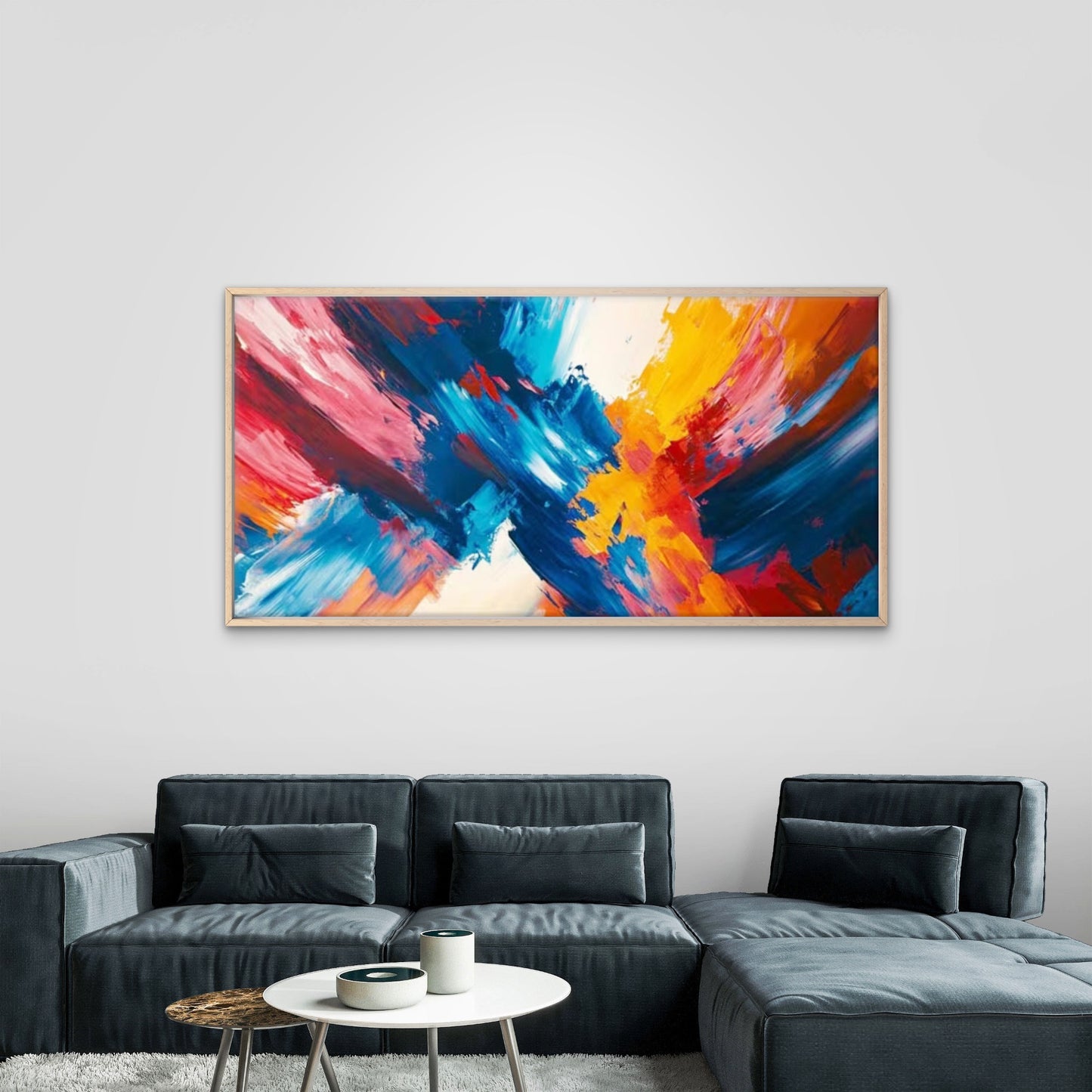 Vibrant Abstract Energy Burst Wall Art Canvas Office Home Room Framed 120x60cm