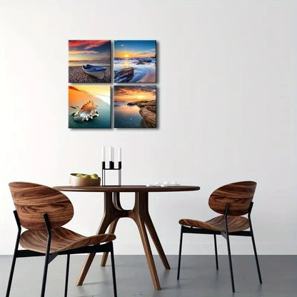 4pcs Sunset Beach Modern  Wall Art Canvas Framed