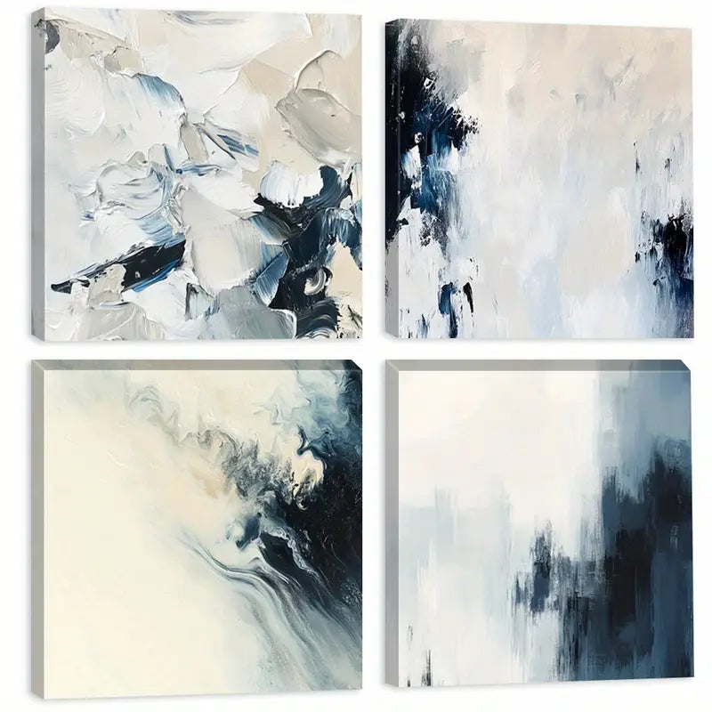 4pcs Abstract Brushstrokes Painting  Wall Art Canvas Framed