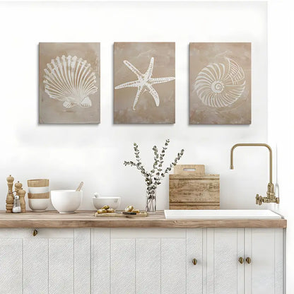 3pcs Modern Geometric Seashells & Starfish Metal Print Ready to Hang Art