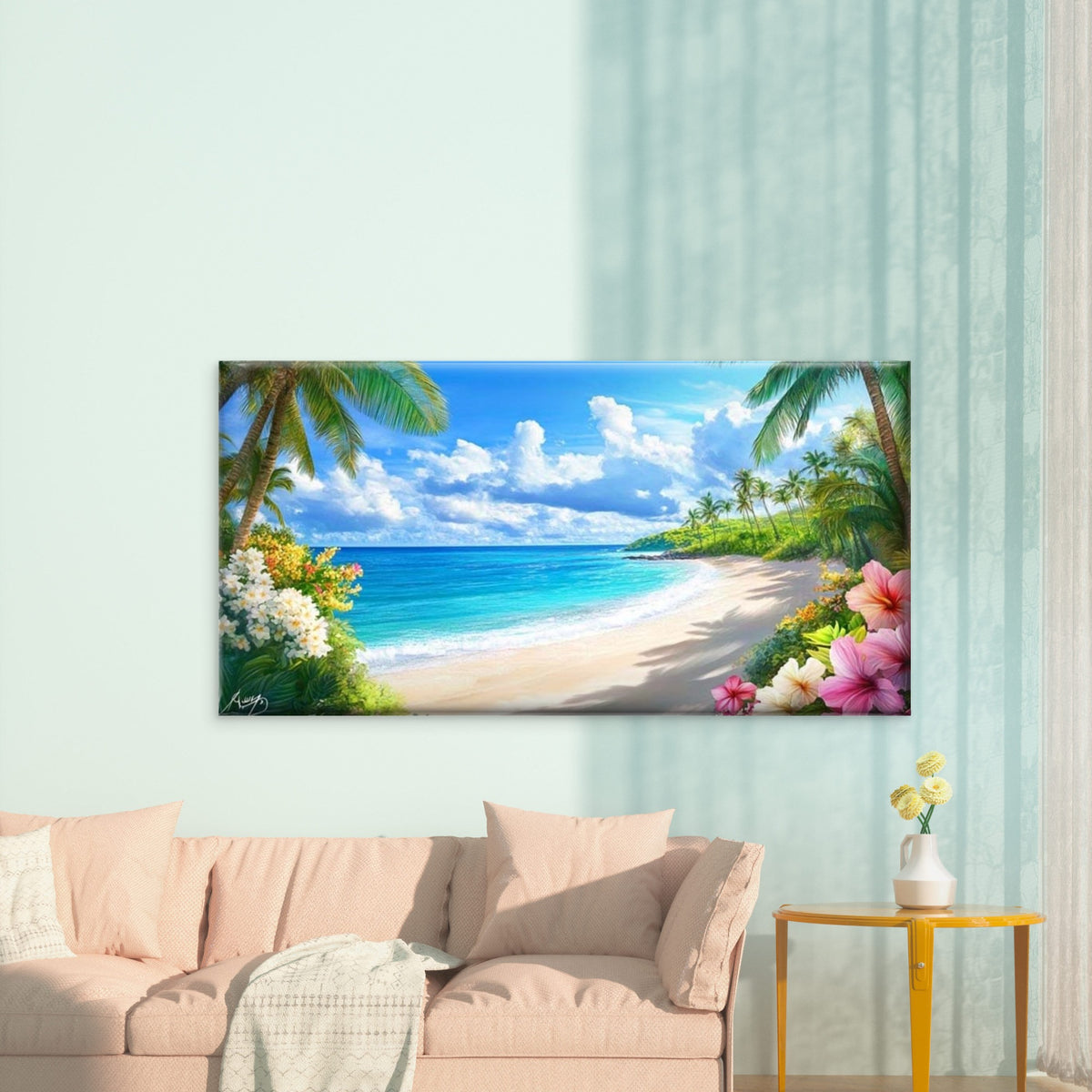 Tropical Paradise Beach Wall Art Canvas Office Home Room Framed 120x60cm