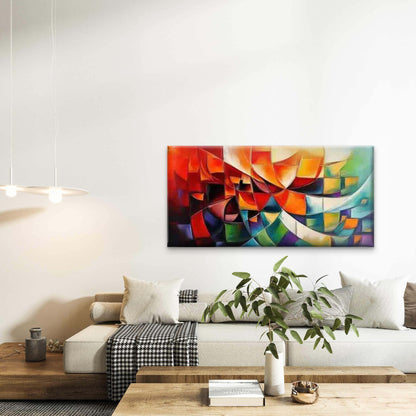 Abstract Geometric with Blocks Wall Art Canvas Office Home Room Framed 120x60cm