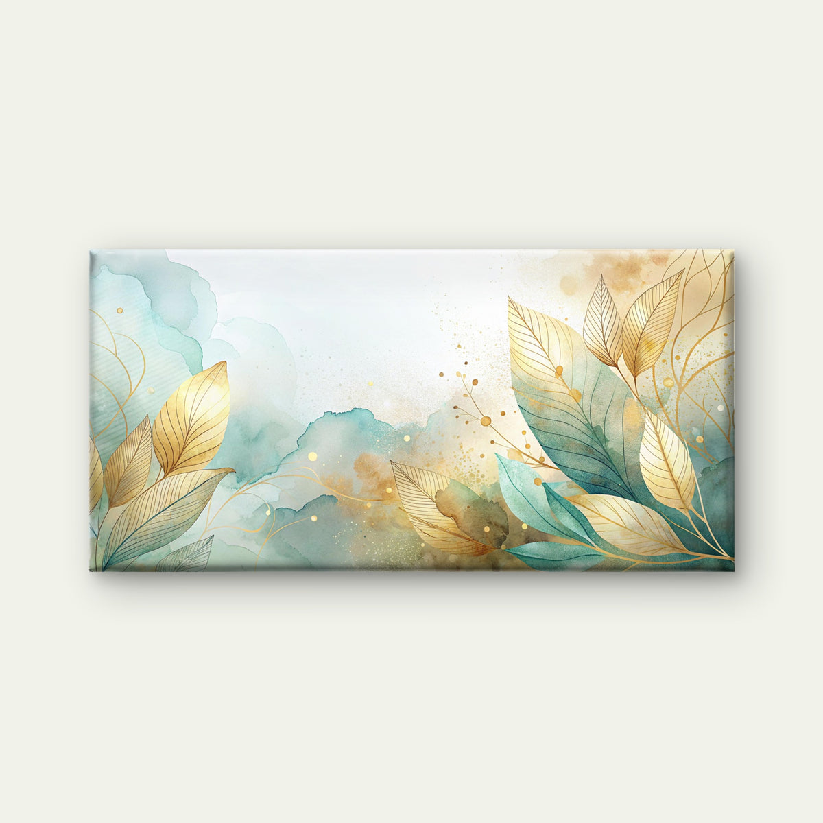 Sage Currents Golden Leaves Wall Art Canvas Office Home Room Framed 120x60cm