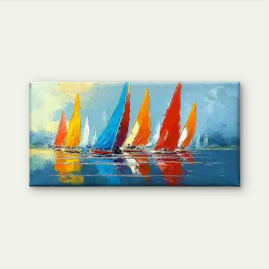 Vibrant Sailboats on The Ocean Wall Art Canvas Office Home Room Framed 120x60cm