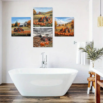 4pcs Pumpkin Decorative Artwork, Fields Wall Art Canvas Framed