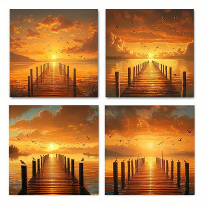 4pcs  Colorful Clouds with SeagullsWall Art Canvas Framed