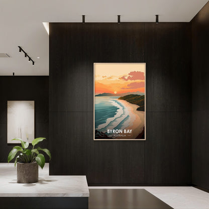 Byron Bay Australia Ocean Sunset Art Travel Poster Print Wall Art