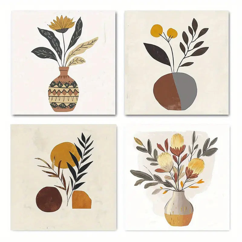 4pcs Flower Bouquet Boho Floral   Wall Art Canvas Framed