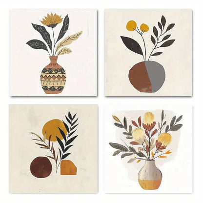 4pcs Flower Bouquet Boho Floral   Wall Art Canvas Framed