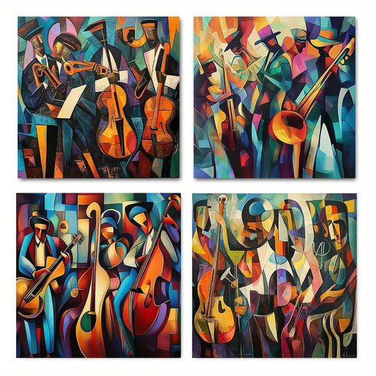 4pcs Jazz Theme Art Music Afro American   Wall Art Canvas Framed
