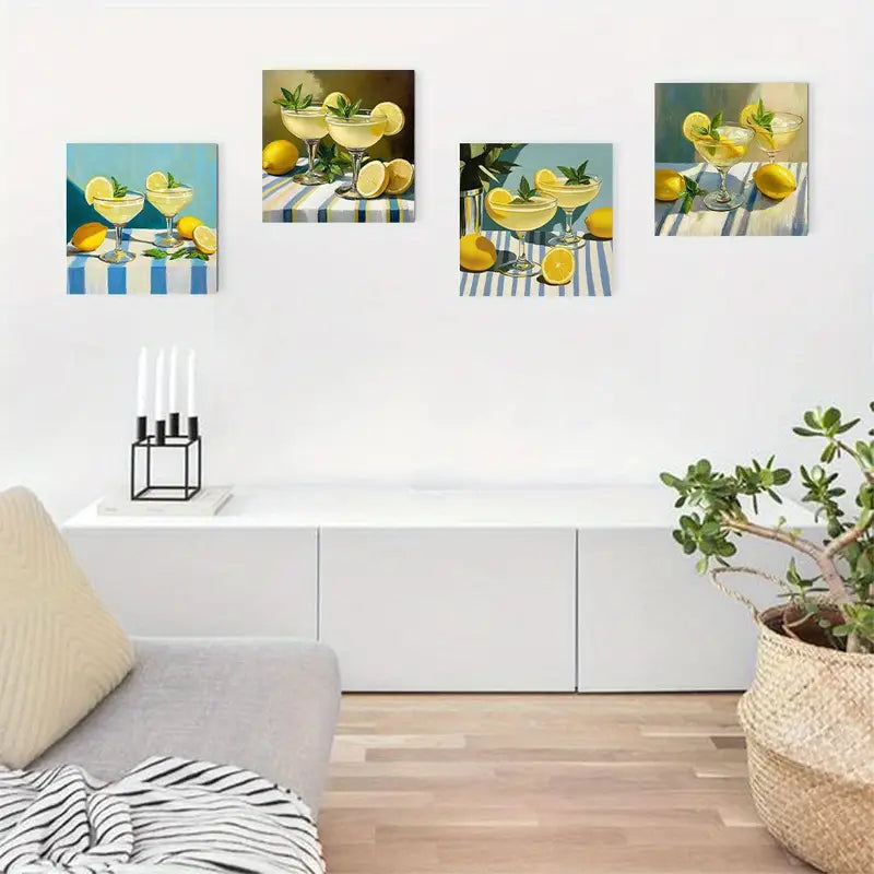 4pcs Happy Hour Picture Modern Artwork Wall Art Canvas Framed