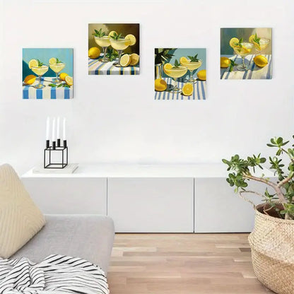 4pcs Happy Hour Picture Modern Artwork Wall Art Canvas Framed