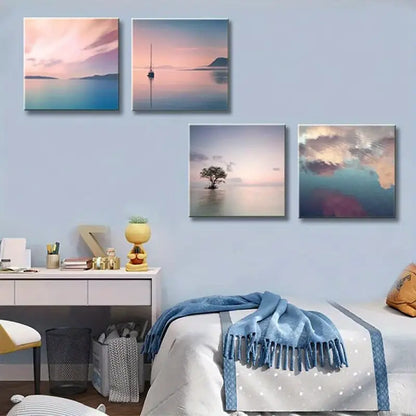 4pcs Romantic Sunset Beach Canvas Wall Art Canvas Framed