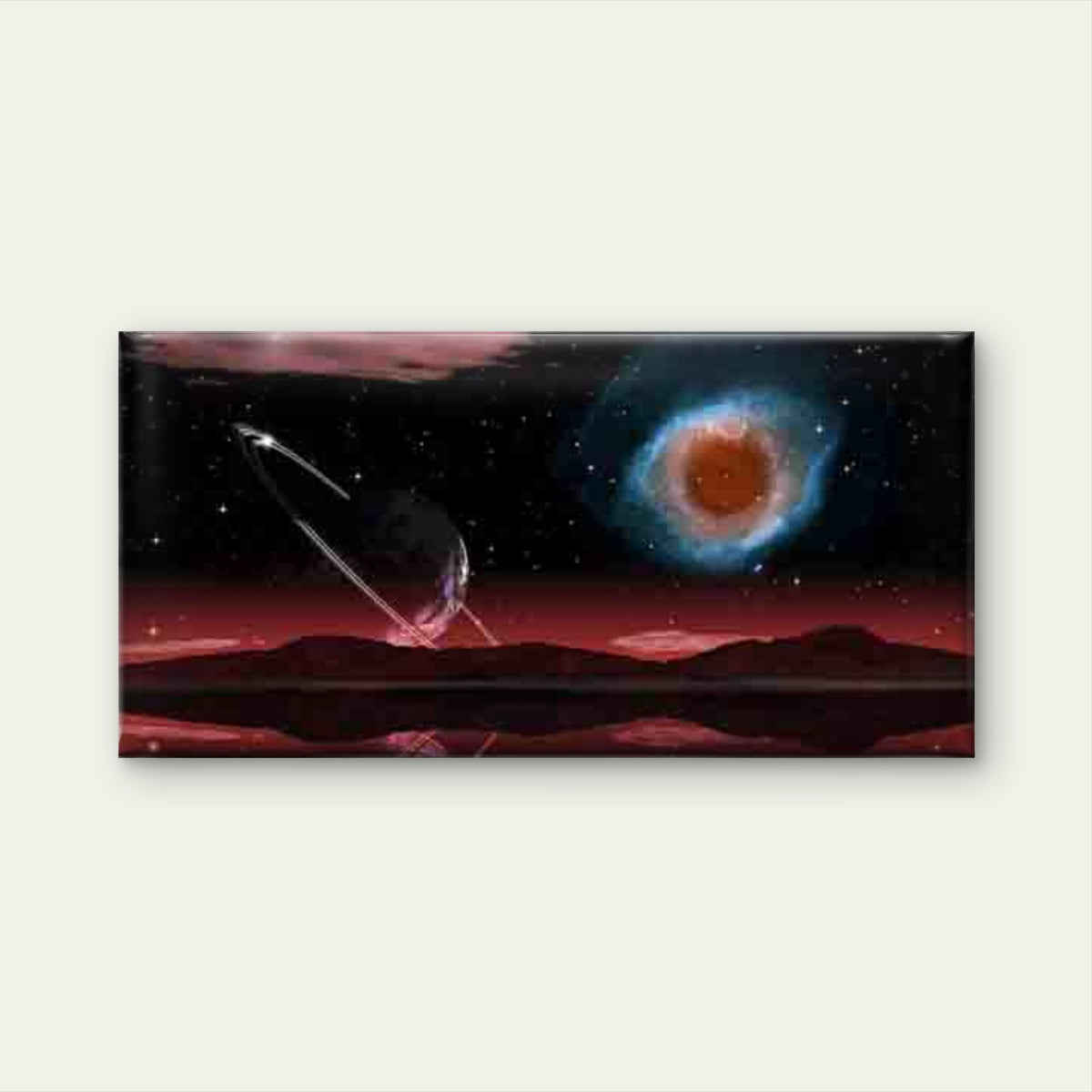 Red Nebula & Planet Rings Wall Art Canvas Office Home Room Framed 120x60cm