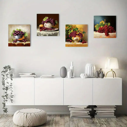 4pcs Wine Pictures Vibrant Fruits Wall Art Canvas Framed