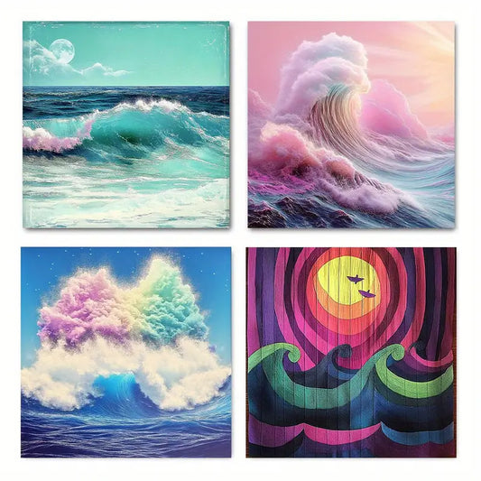 4pcs Ocean Wav Picture  Wall Art Canvas Framed