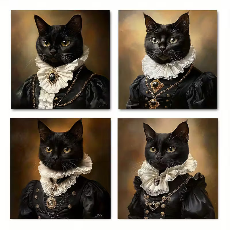 4pcs Modern Gothic Cat Art Prints Wall Art Canvas Framed