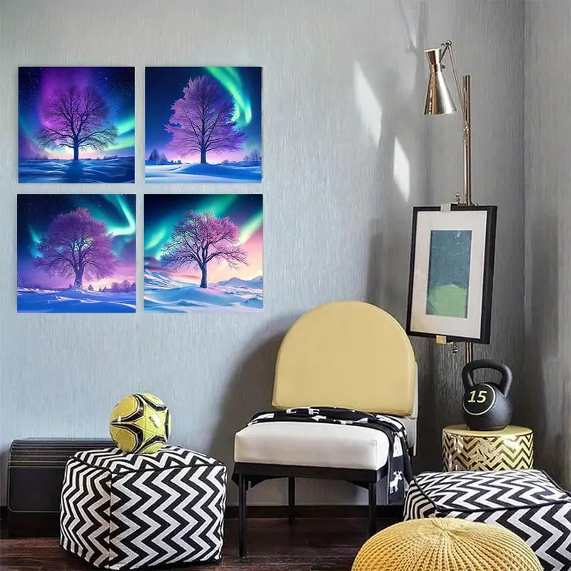4pcs Northern Lights Aurora Snow NL     Wall Art Canvas Framed