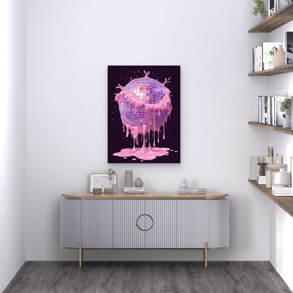 Retro 80s Pink Disco Ball Melting 60x90cm Metal Print Ready to Hang