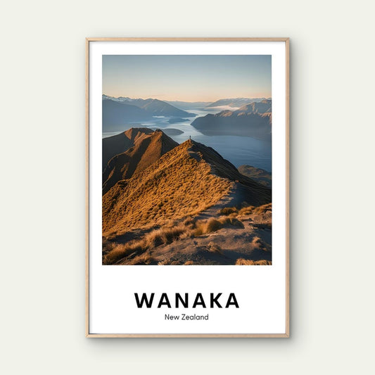 Golden Hour Over Roys Peak, Wānaka Travel Poster Print Wall Art