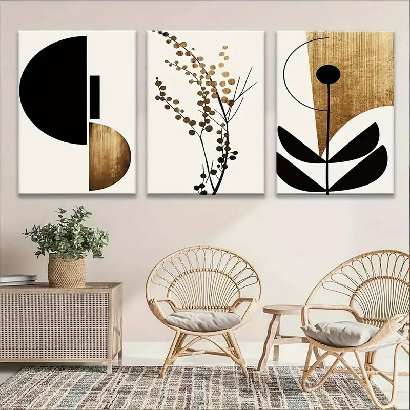 3pcs Minimalist, Golden, Brown, Green, Red, Purple,Metal Print Ready to Hang Art