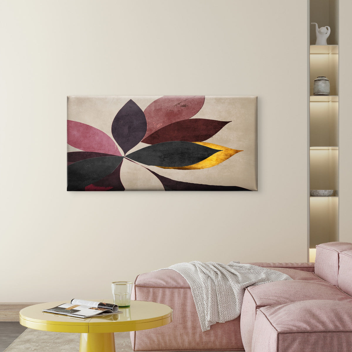 Abstract Boho Leaf Painting Wall Art Canvas Office Home Room Framed 120x60cm