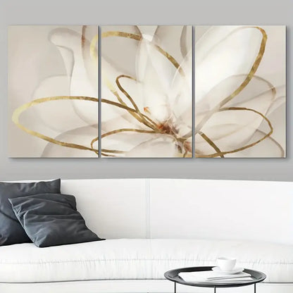 3pcs Golden Accents, Elegant Cloth Metal Print Ready to Hang Art