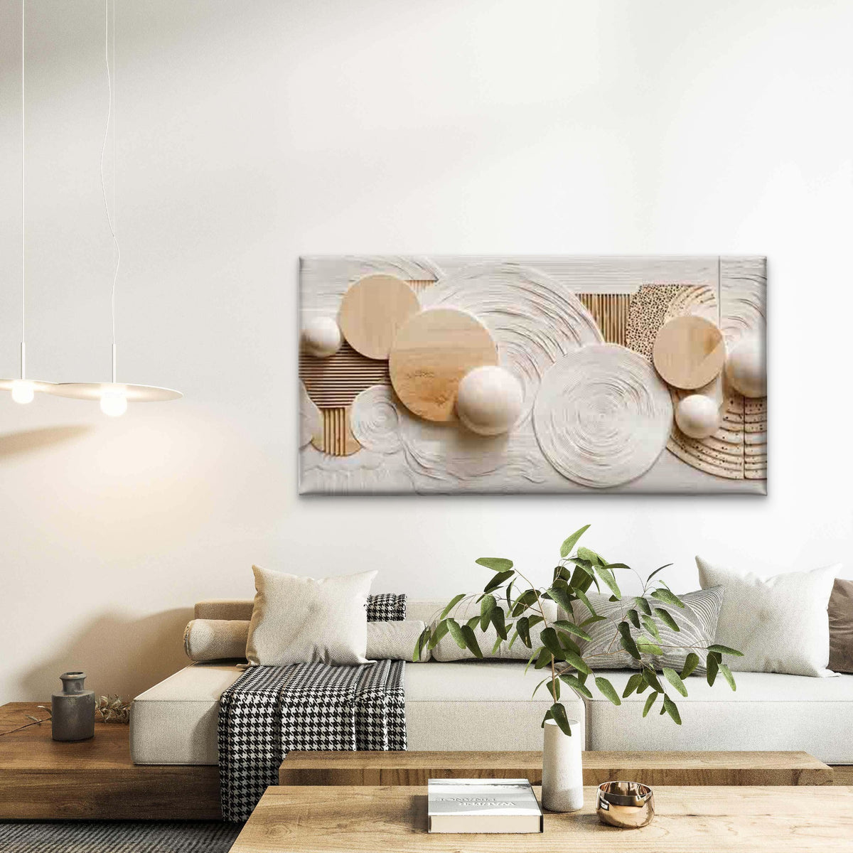 Abstract Wood Circle & Sphere Wall Art Canvas Office Home Room Framed 120x60cm