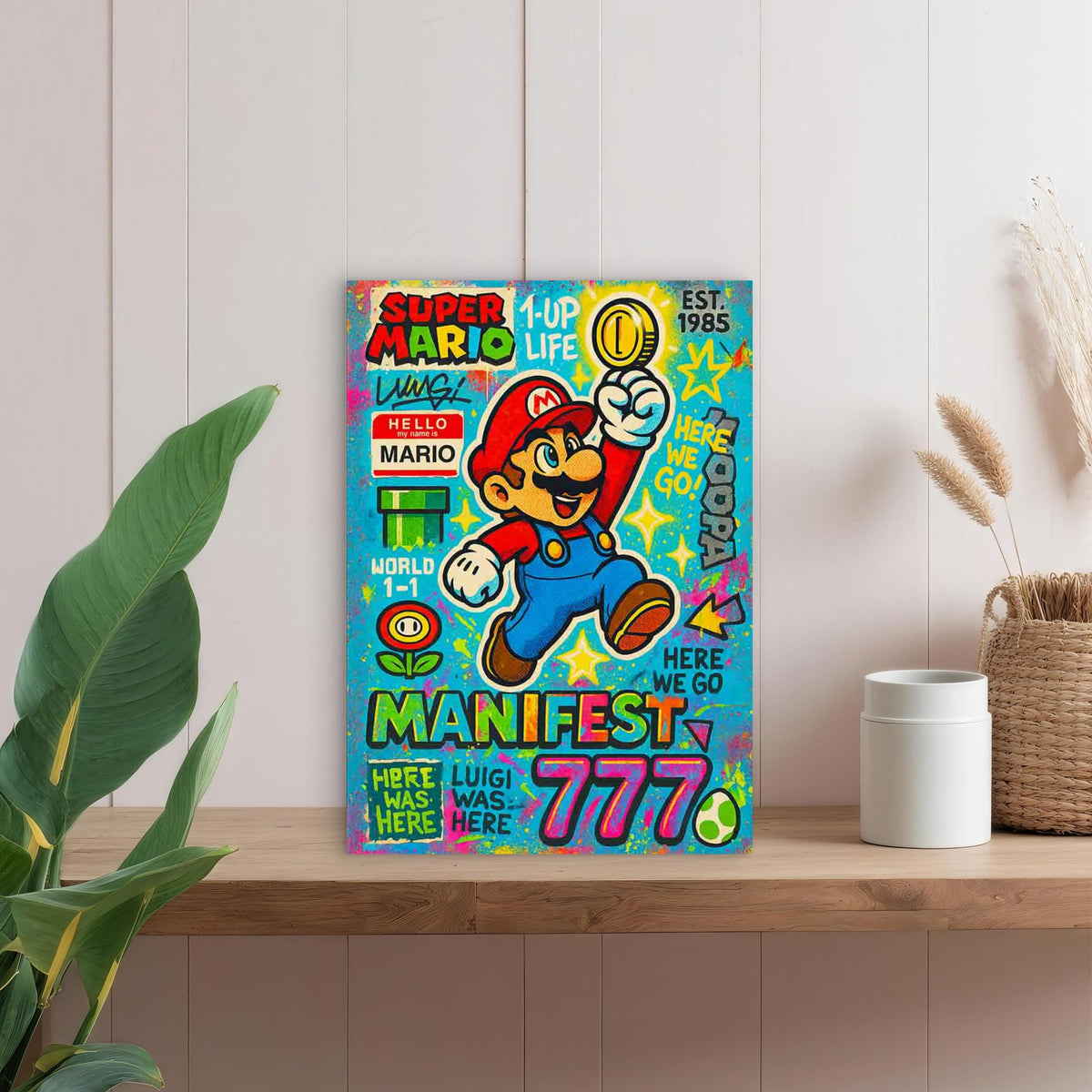 Graffiti Game Character Bouncing High 40x60cm Metal Print Ready to Hang