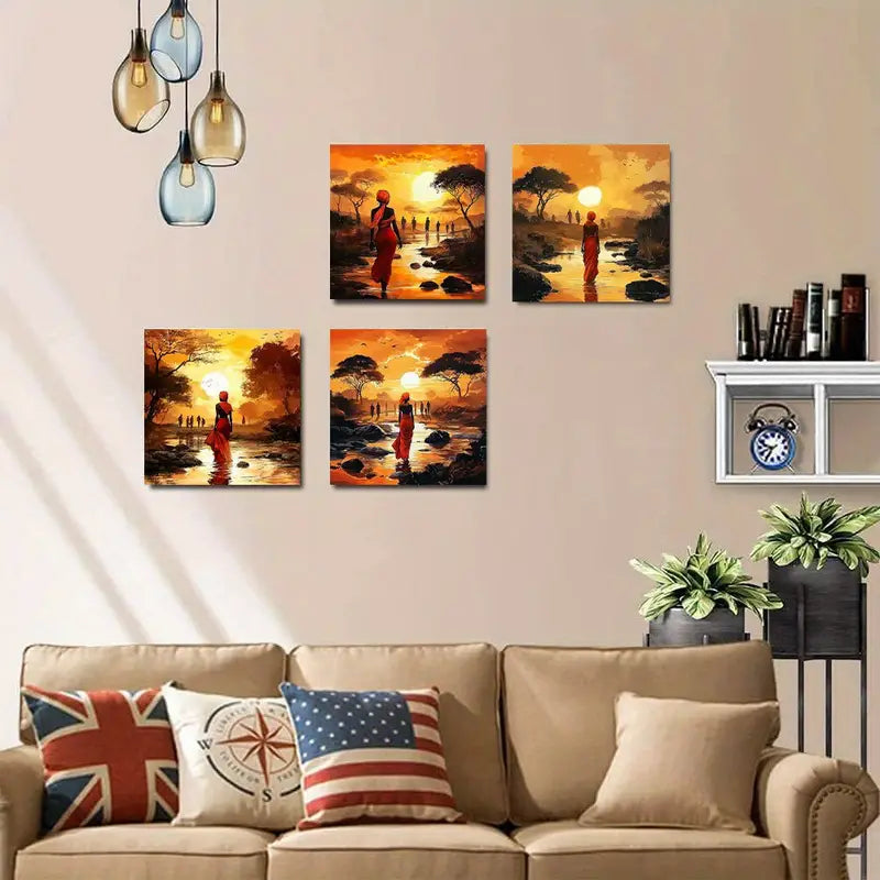 4pcs Warm Sunset Hues Themed  WS Wall Art Canvas Framed