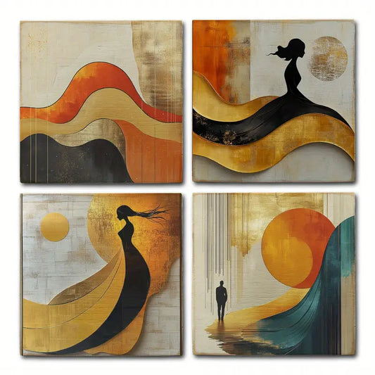 4pcs Woman And Men Shadow Wall Art Canvas Framed