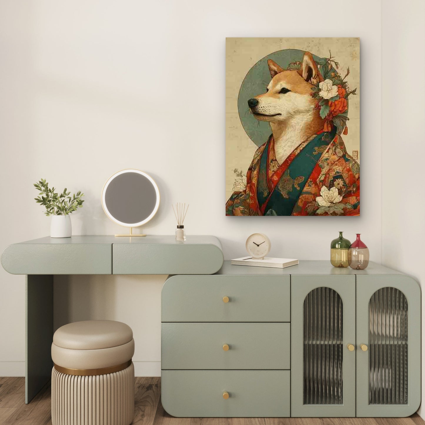 Shiba Inu Illustrated in Japanese Art 60x90cm Metal Print Ready to Hang