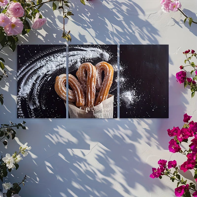 3pcs Churros with Sugar Dust Wall Art Set Canvas Framed 60x90cm - High Quality Print 100% Australian Made Wall Canvas Ready to Hang