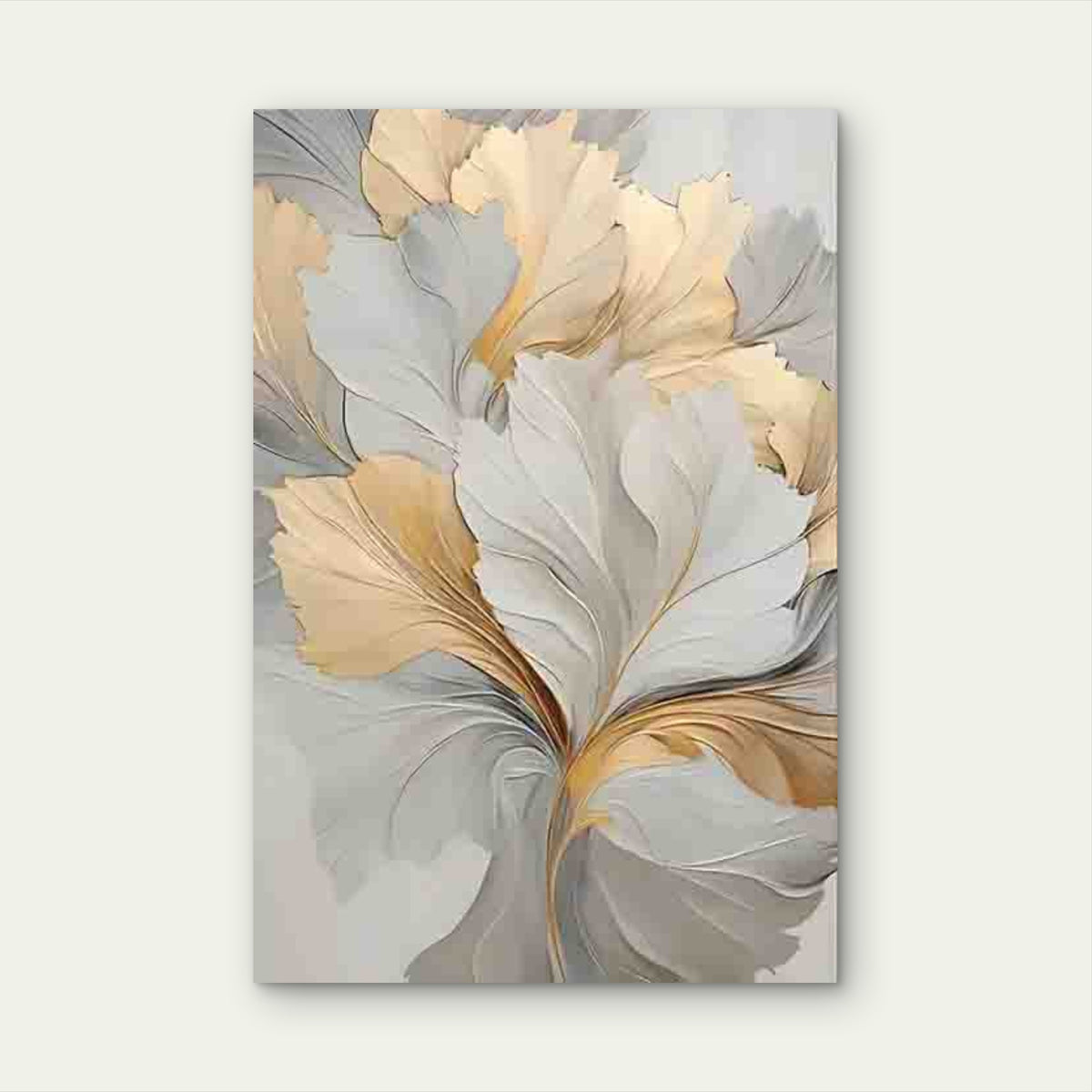 Abstract Gold & Silver Leaves 60x90cm Metal Print Ready to Hang