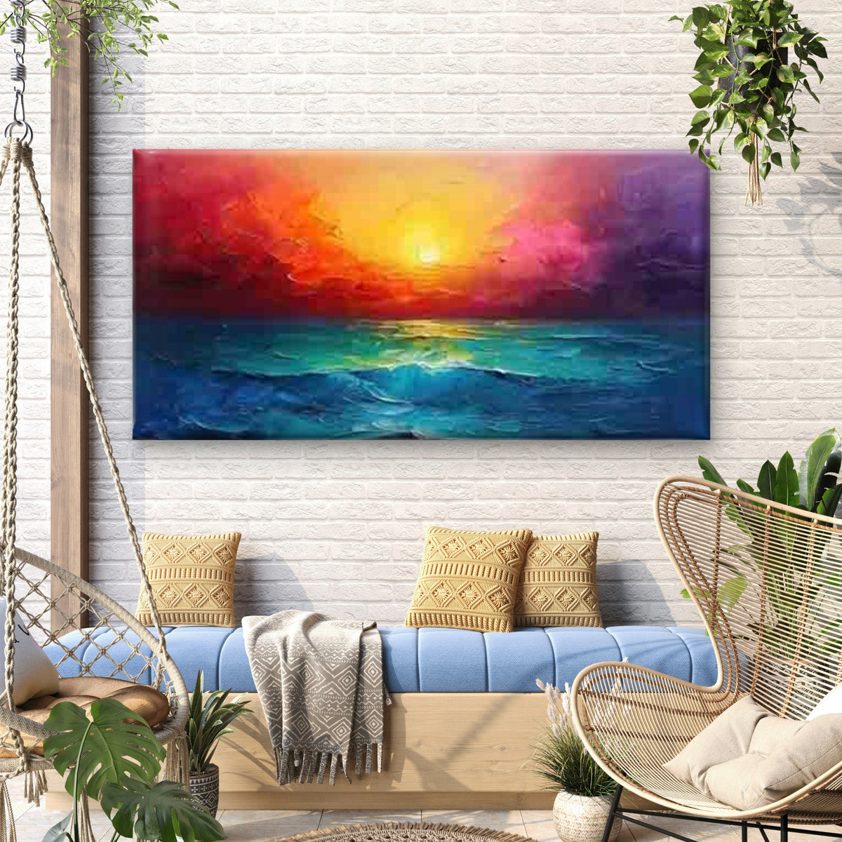 Orange-Purple-Blue Ocean Sunset Wall Art Canvas Office Home Room Framed 120x60cm