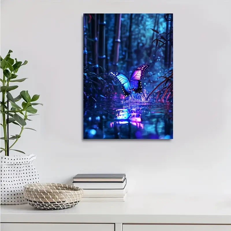Vibrant Butterfly Splashing in Water 40x60cm Metal Print Ready to Hang