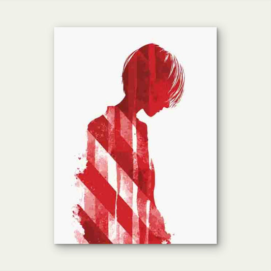 Red Striped Abstract Figure 60x90cm Metal Print Ready to Hang - Bella Home Decor