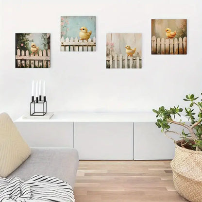 4pcs Vintage SpringTime Bird Wall Art Canvas Framed