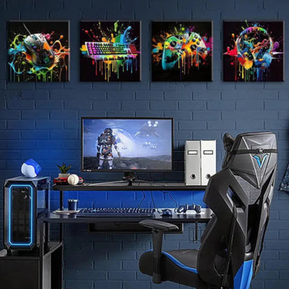 4pcs Graffiti Gamepad Earphone Wall Art Canvas Framed