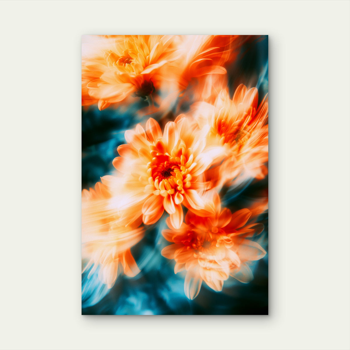 Motion-Blurred Orange Chrysanthemums 60x90cm Metal Print Ready to Hang
