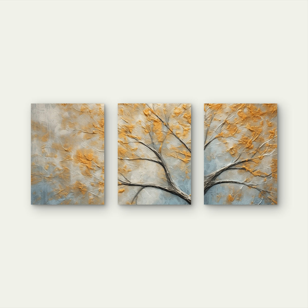 3pcs Modern Abstract Textured Gold Tree Forest Wall Art Set Canvas Framed 60x90cm - High Quality Print 100% Australian Made Wall Canvas Ready to Hang