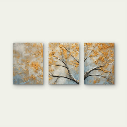 3pcs Modern Abstract Textured Gold Tree Forest Wall Art Set Canvas Framed 60x90cm - High Quality Print 100% Australian Made Wall Canvas Ready to Hang