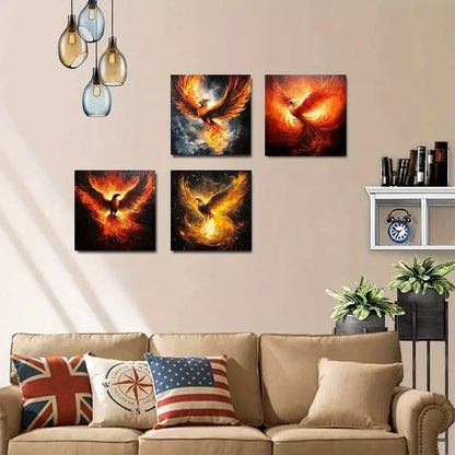 4pcs Black Phoenix Canvas Wall Art Canvas Framed
