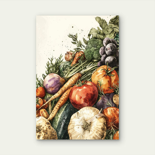 Vibrant Watercolor of Fresh Vegetables 40x60cm Metal Print Ready to Hang