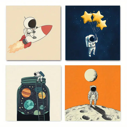 4pcs Modern Elegant Space Wall Art Canvas Framed