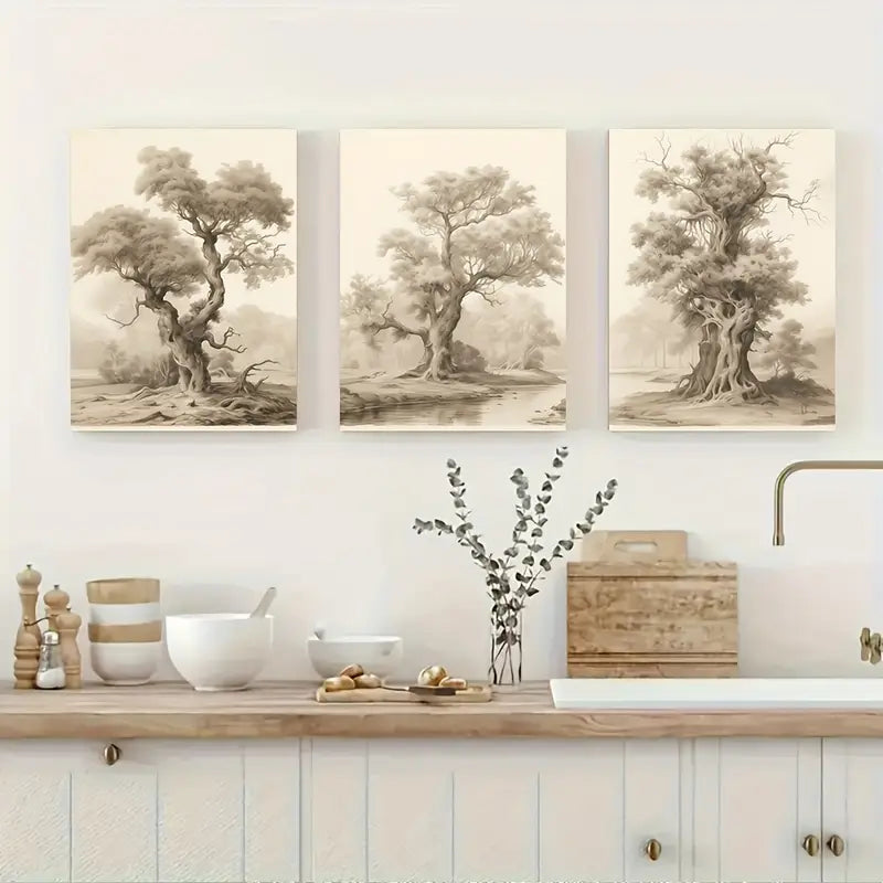 3pcs Minimalist & Tree Art Metal Print Ready to Hang Art